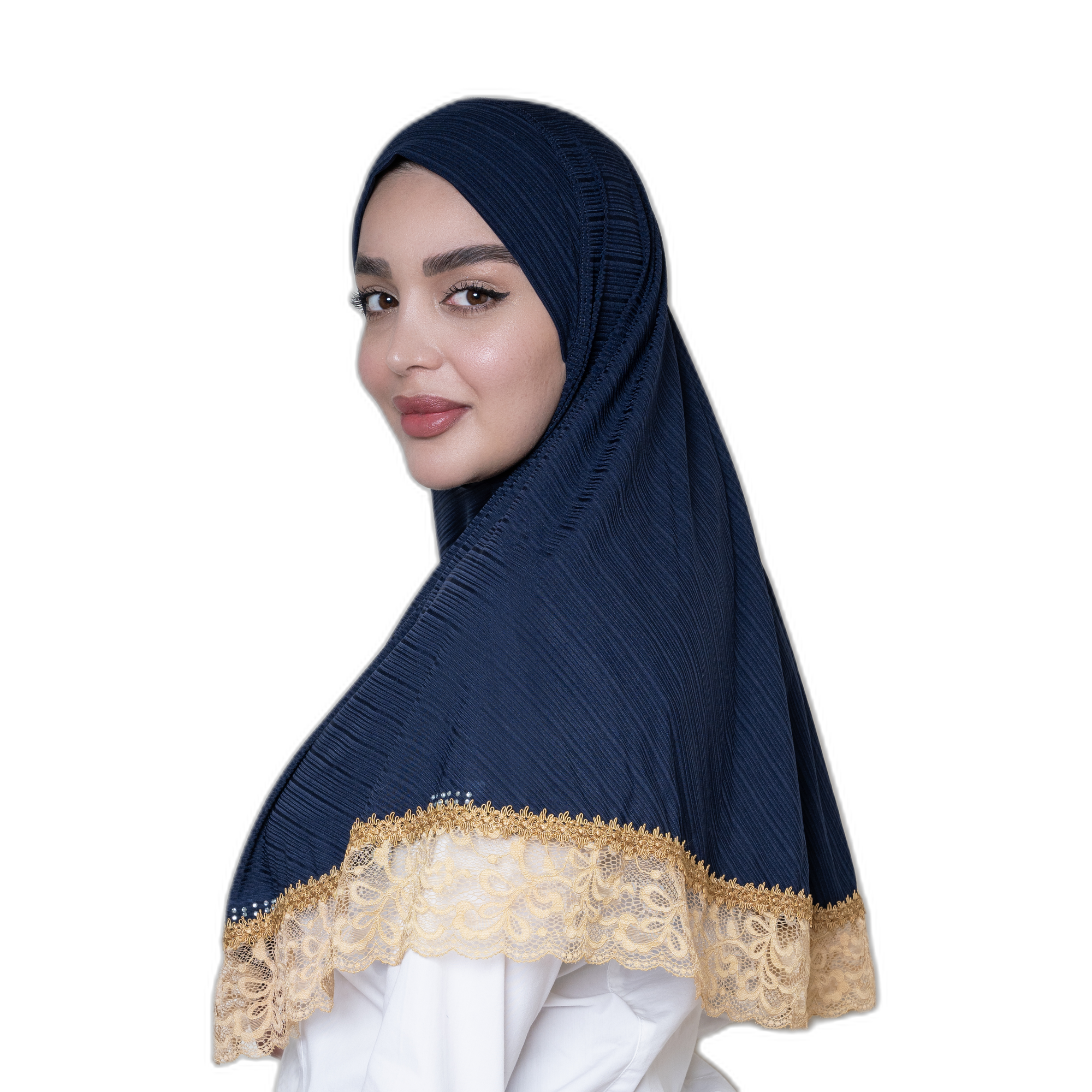 Women's Lace-Trim Instant Hijab – Midnight Navy