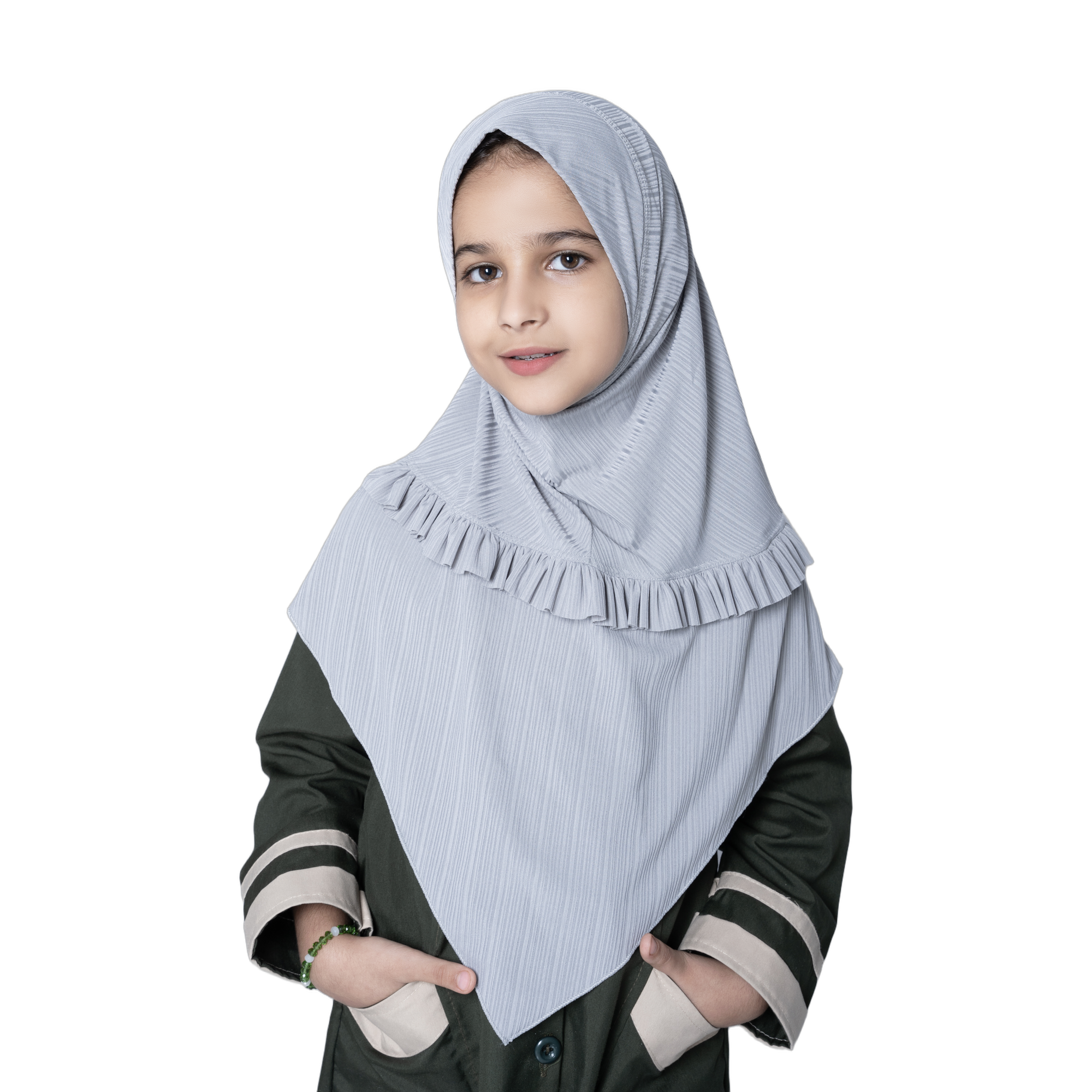 Girls' Ruffle-Trim Instant Hijab – Dusty Blue