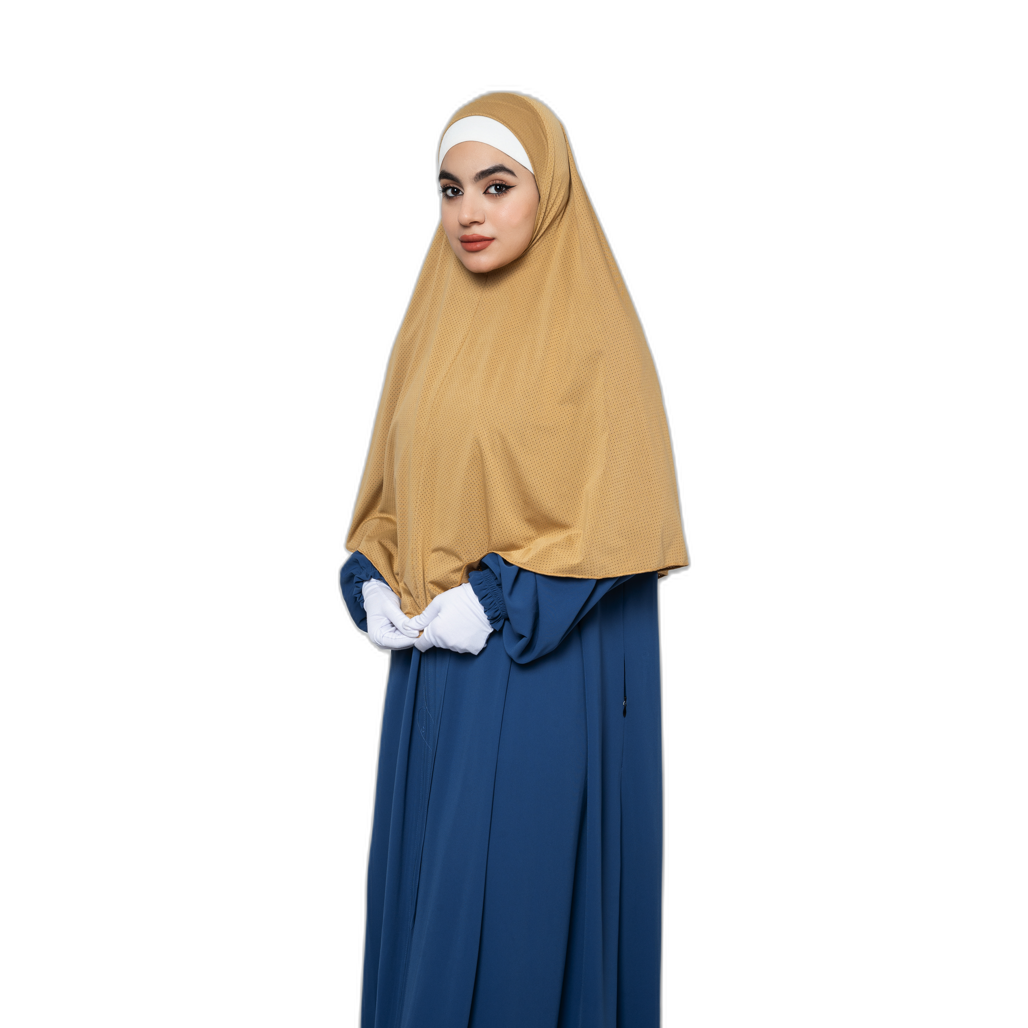 Women's Jilbab-Style Hijab with Gloves – Golden Tan Mesh