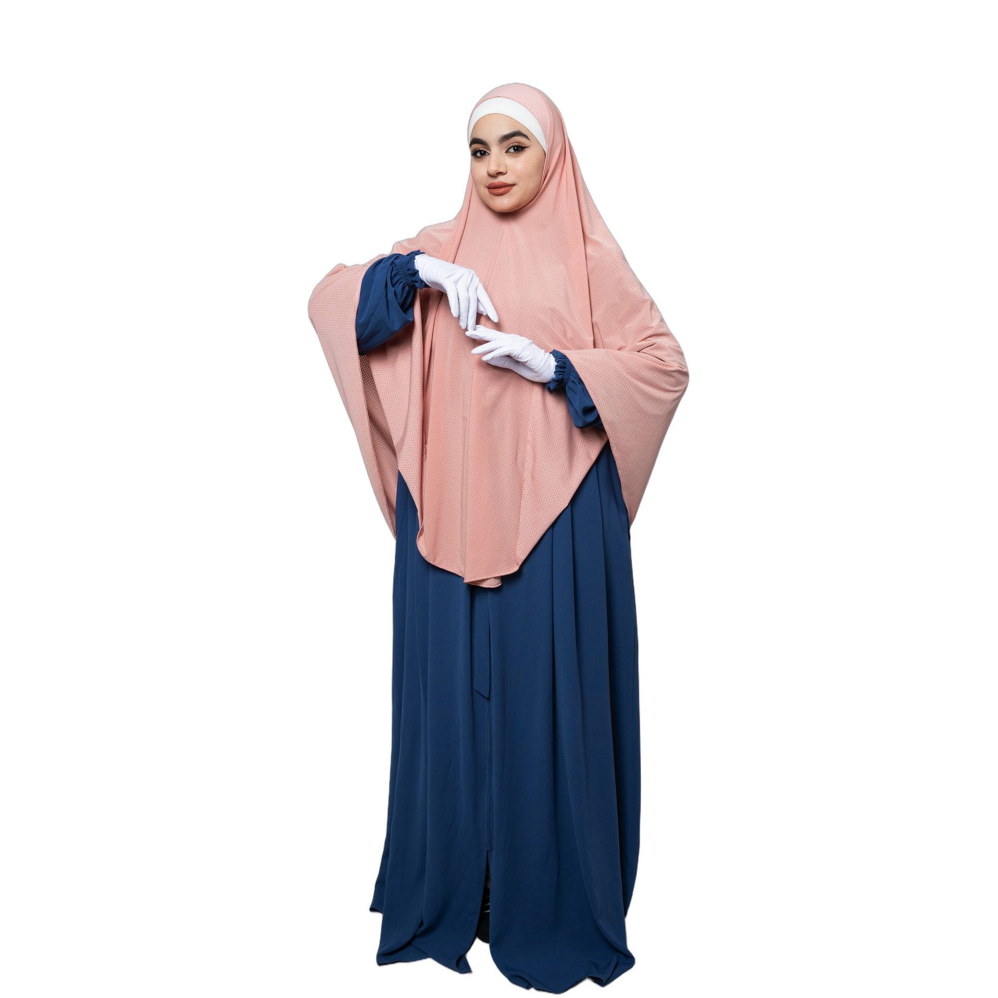 Women's Jilbab-Style Hijab with Gloves – Blush Mesh
