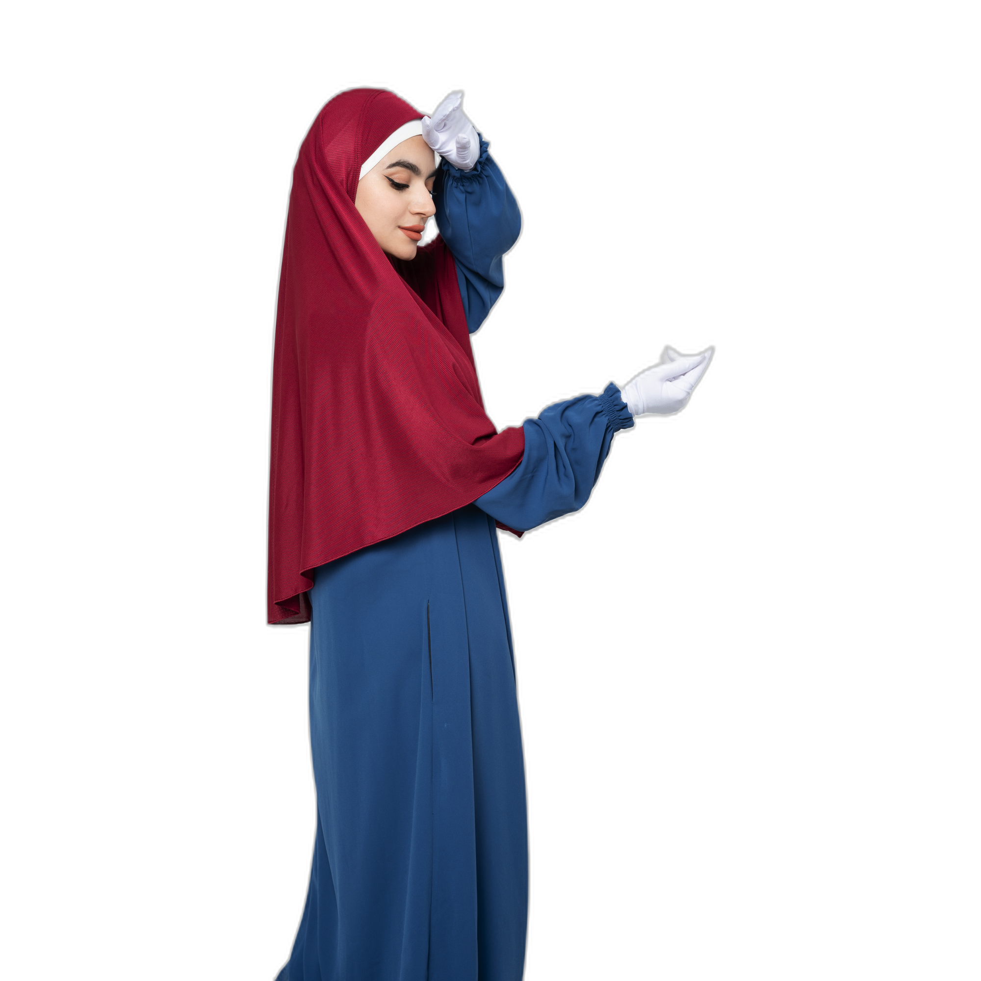 Women's Jilbab-Style Hijab with Gloves – Ruby Red Crepe