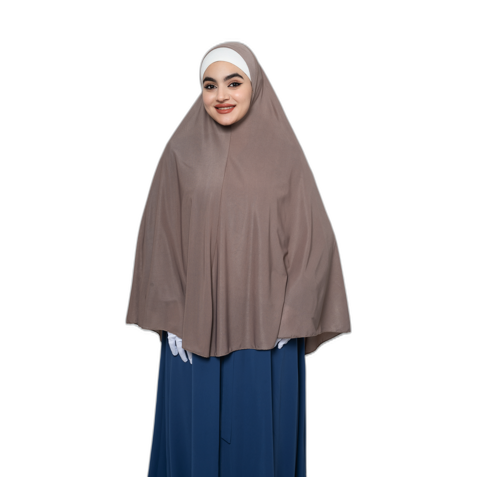 Women's Jilbab-Style Hijab with Gloves – Taupe Crepe