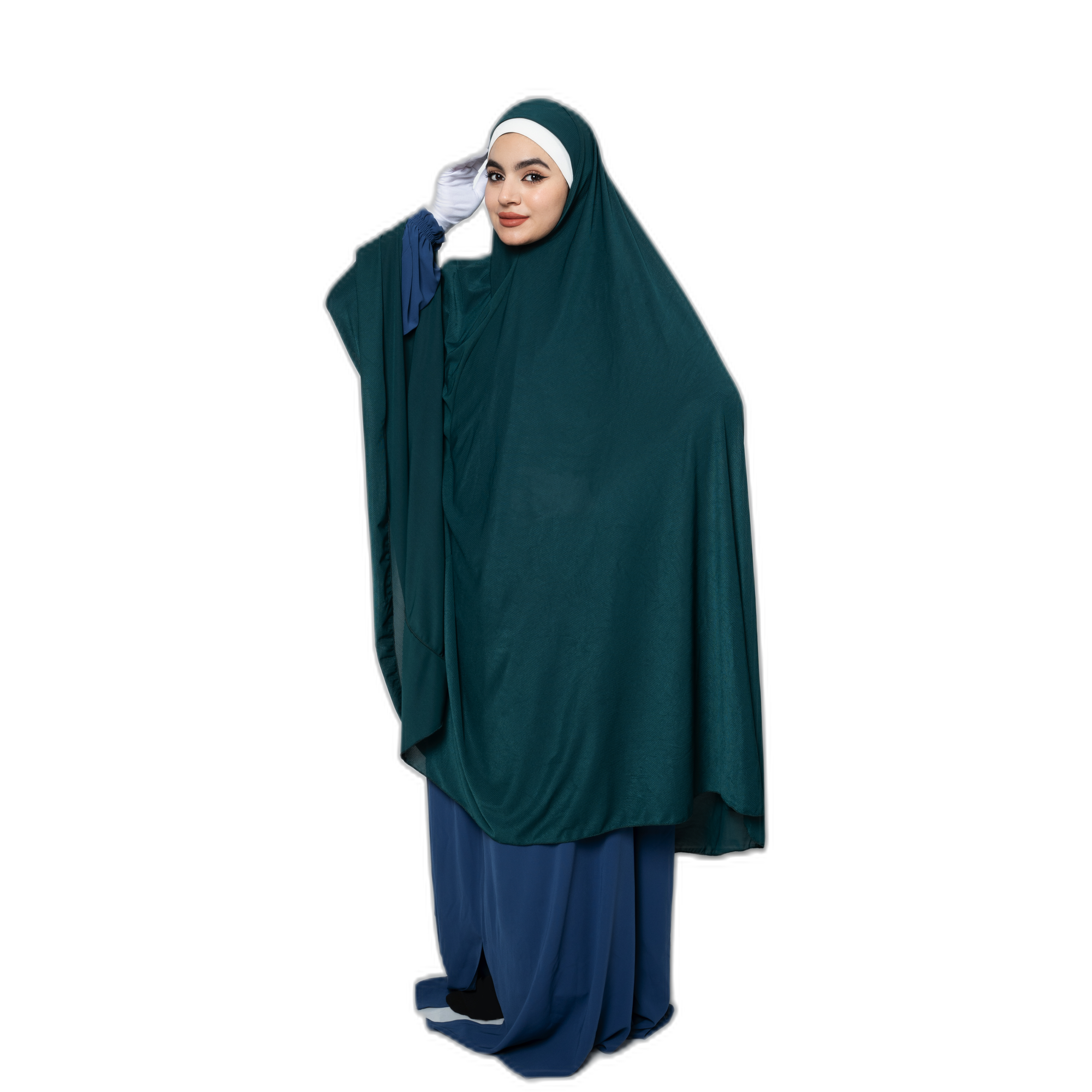 Women's Jilbab-Style Hijab with Gloves – Deep Teal Crepe