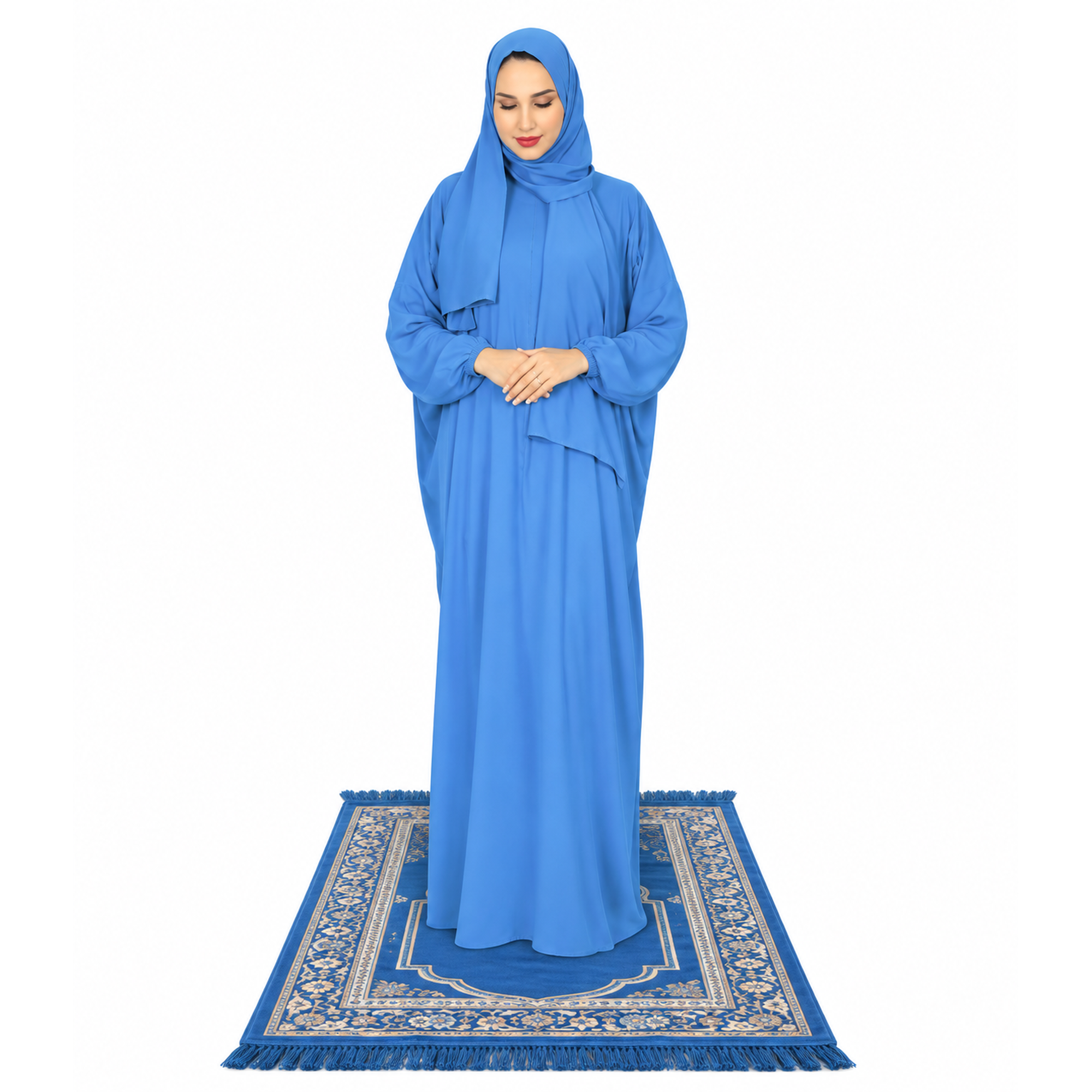 Women’s Blue Prayer Dress with Attached Hijab – Plain