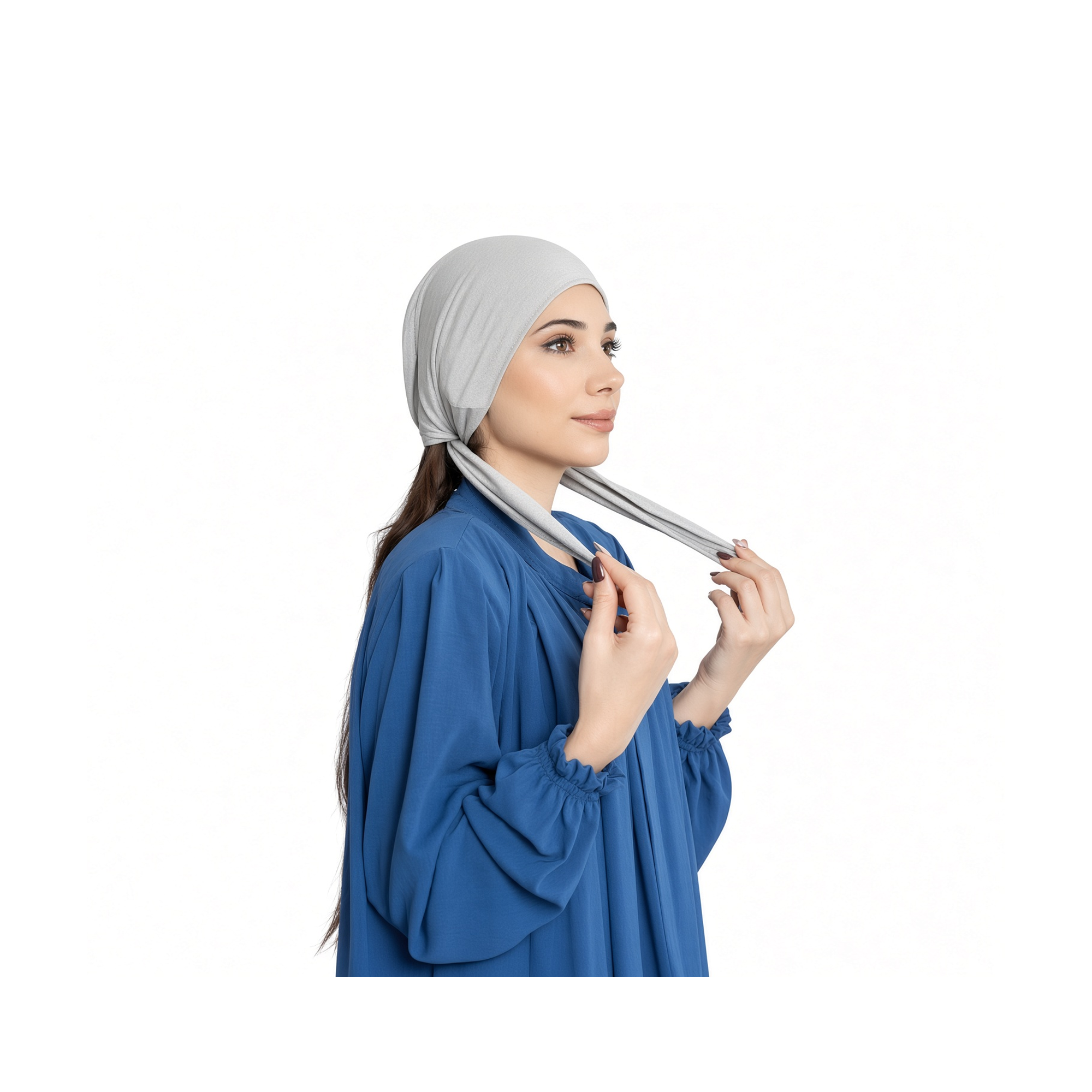 Pearl Grey Long Tie Back Indoor Turban Cap for Women – Soft Crepe Texture Hijab Under Scarf Cap | Linda Hijab