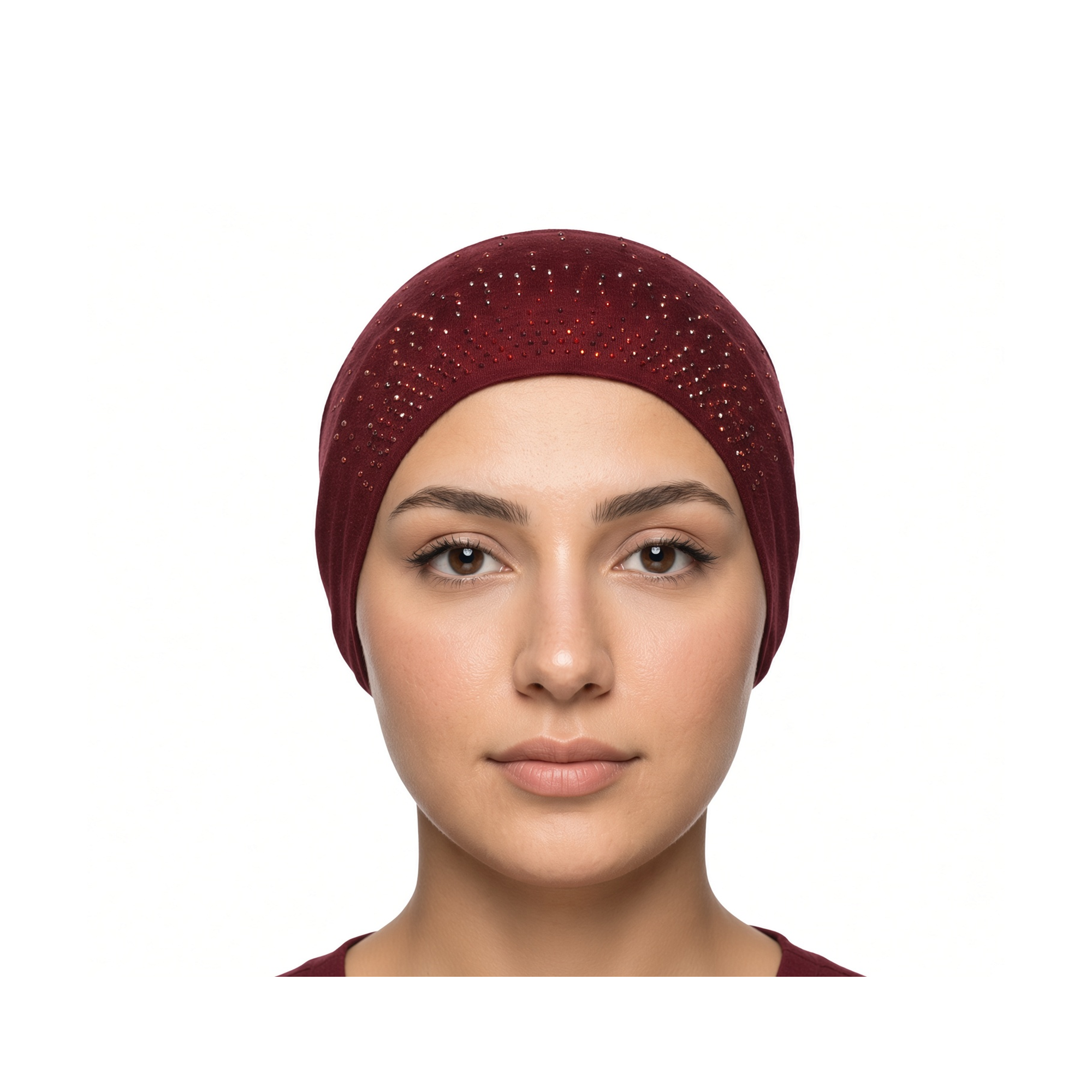 Burgundy Scattered Crystal Slouchy Indoor Turban Cap for Women – Soft Jersey Hijab Under Cap | Linda Hijab